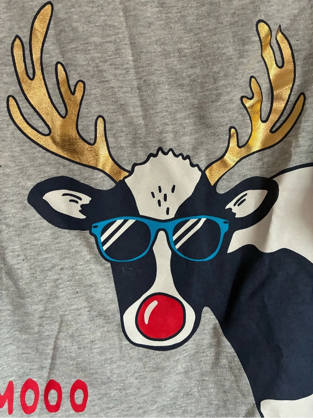 Mini Boden Mooo-Dolph Shirt 6-7 Christmas Reindeer Holiday